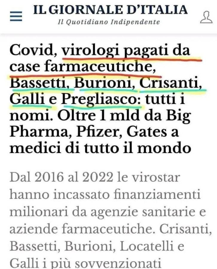Covid, virologi pagati da case farmaceutiche