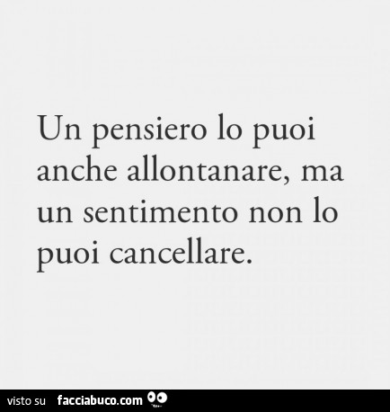Un pensiero lo puoi anche allontanare, ma un sentimento non lo puoi cancellare