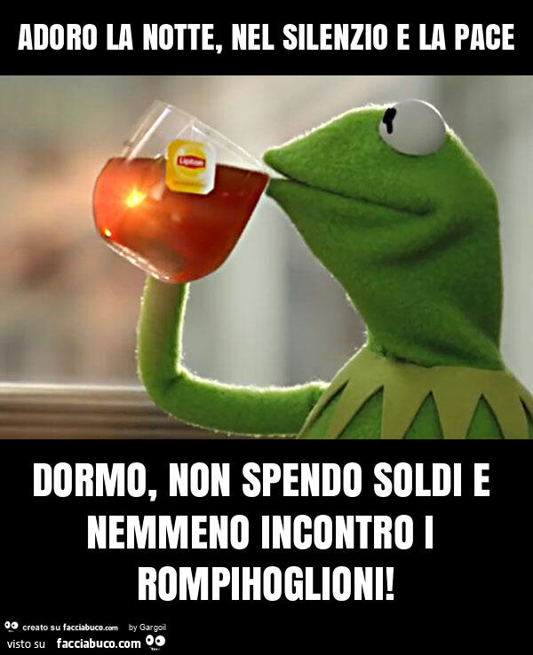 Adoro la notte, nel silenzio e la pace dormo, non spendo soldi e nemmeno incontro i rompihoglioni