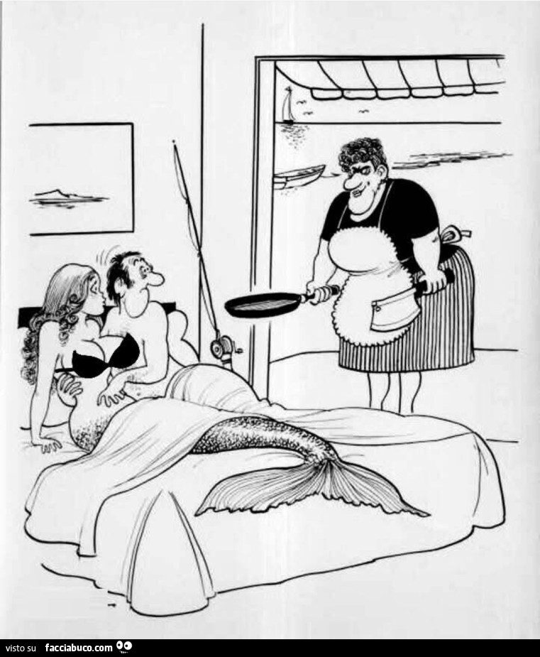 La moglie trova il marito a letto con l'amante sirena
