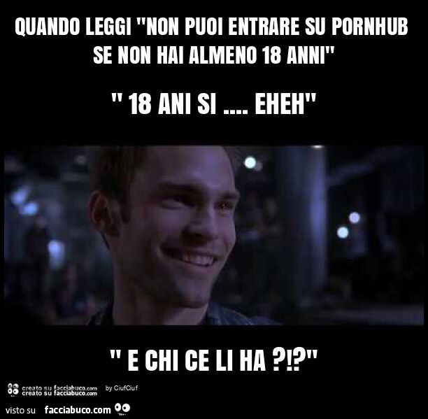 Quando leggi "non puoi entrare su pornhub se non hai almeno 18 anni"