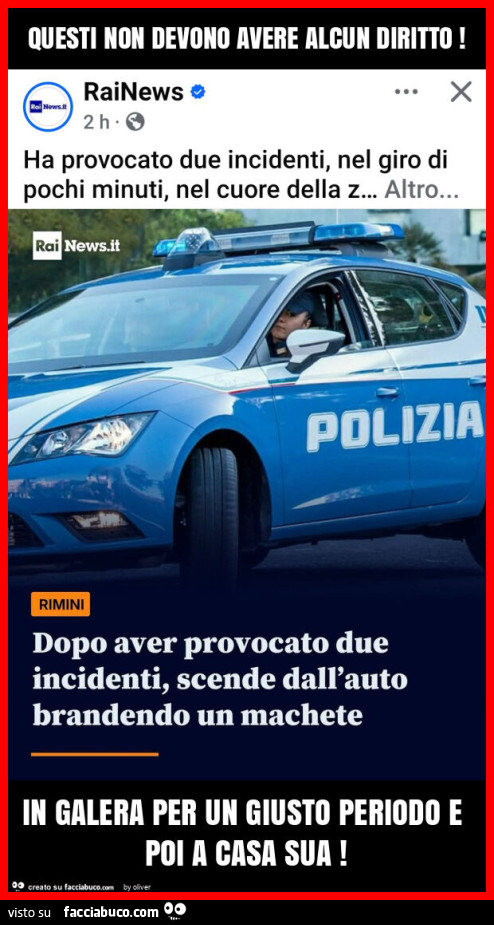 Questi non devono avere alcun diritto! In galera per un giusto periodo e poi a casa sua