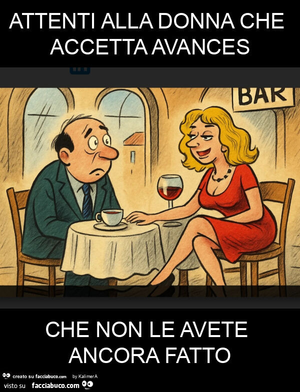 Marco Bianchi vignetta. Attenti alla donna che accetta avances che non le avete ancora fatto