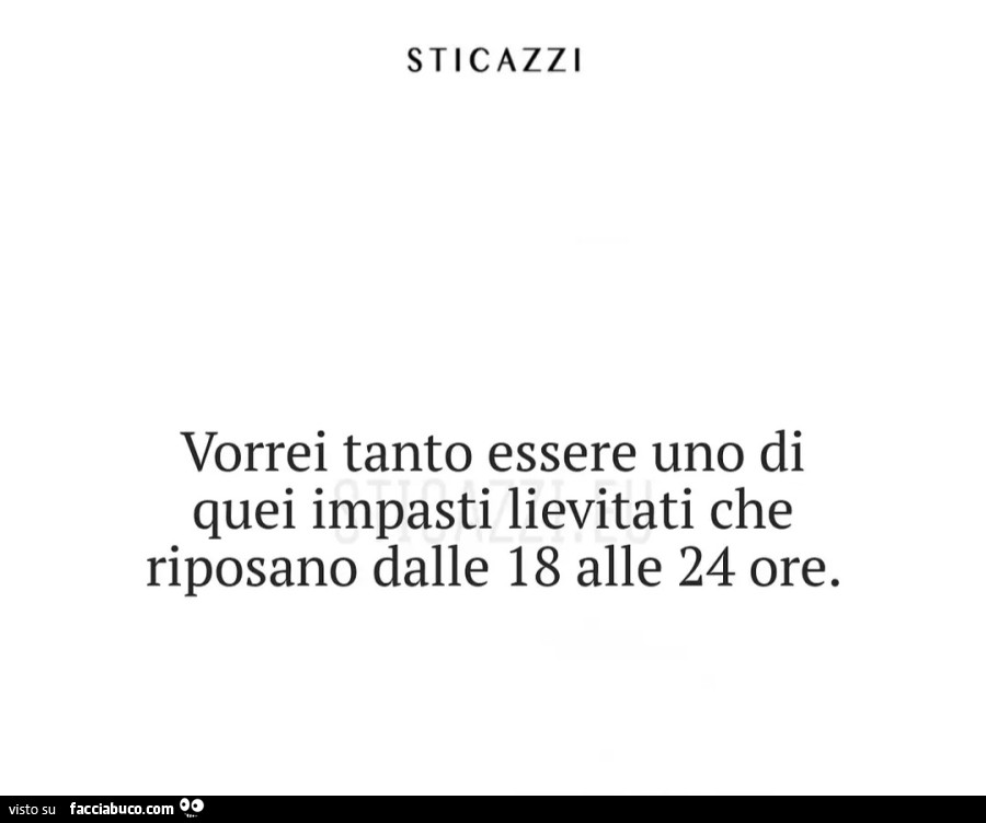 Sticazzi vorrei tanto essere uno di quei impasti lievitati che riposano dalle 18 alle 24 ore