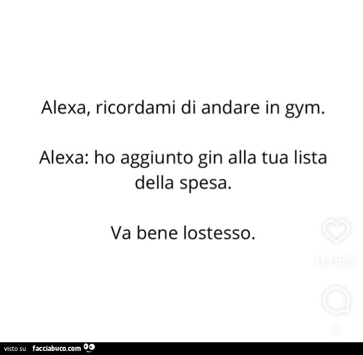 Alexa, ricordami di andare in gym. Alexa: ho aggiunto gin alla tua lista della spesa. Va bene lo stesso