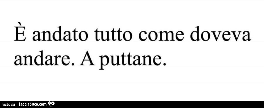 È andato tutto come doveva andare. A puttane
