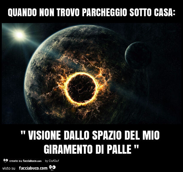 Quando non trovo parcheggio sotto casa: " visione dallo spazio del mio giramento di palle "