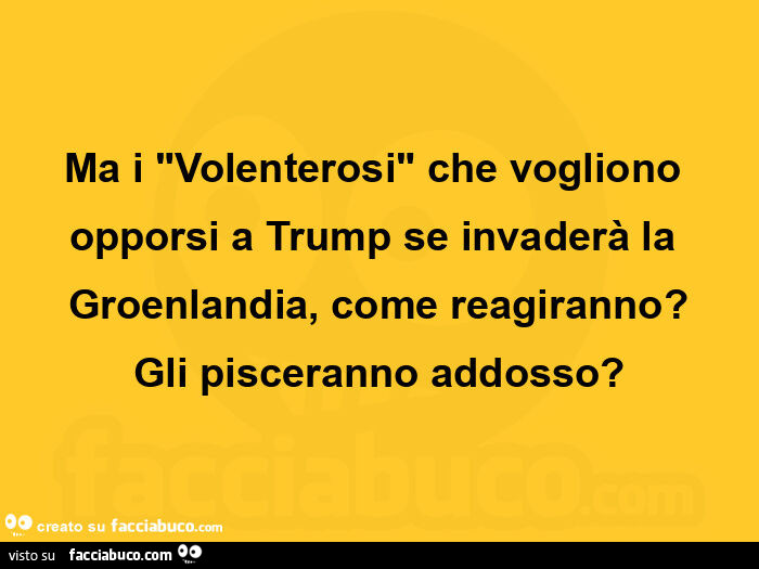 Ma i "volenterosi" che vogliono opporsi a trump se invaderà la groenlandia, come reagiranno? Gli pisceranno addosso?