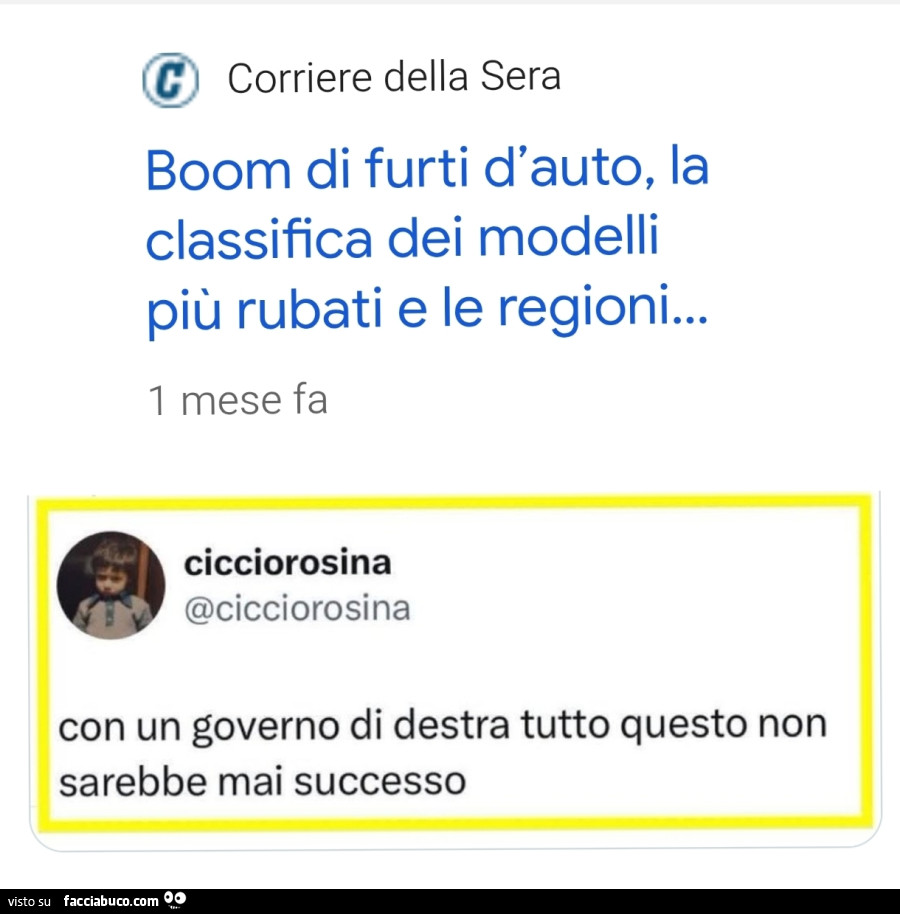 Boom di furti d'auto, la classifica dei modelli più rubati e le regioni… con un governo di destra tutto questo non sarebbe mai successo