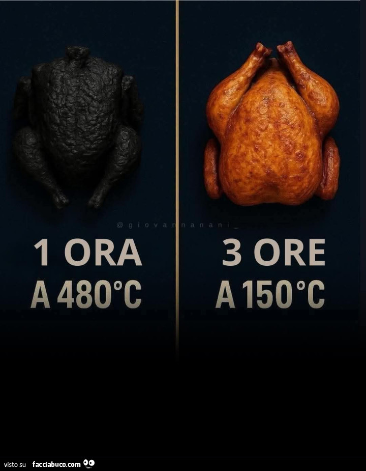 1 ora a 480ยฐc. 3 ore a 150ยฐc