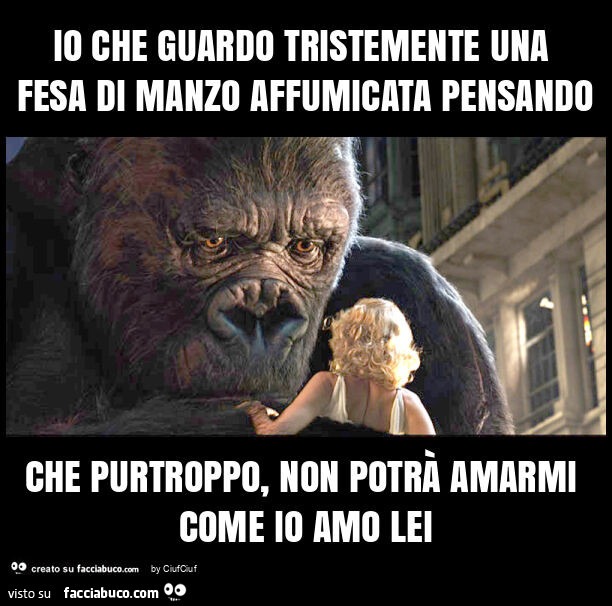 Io che guardo tristemente una fesa di manzo affumicata pensando che purtroppo, non potrà amarmi come io amo lei