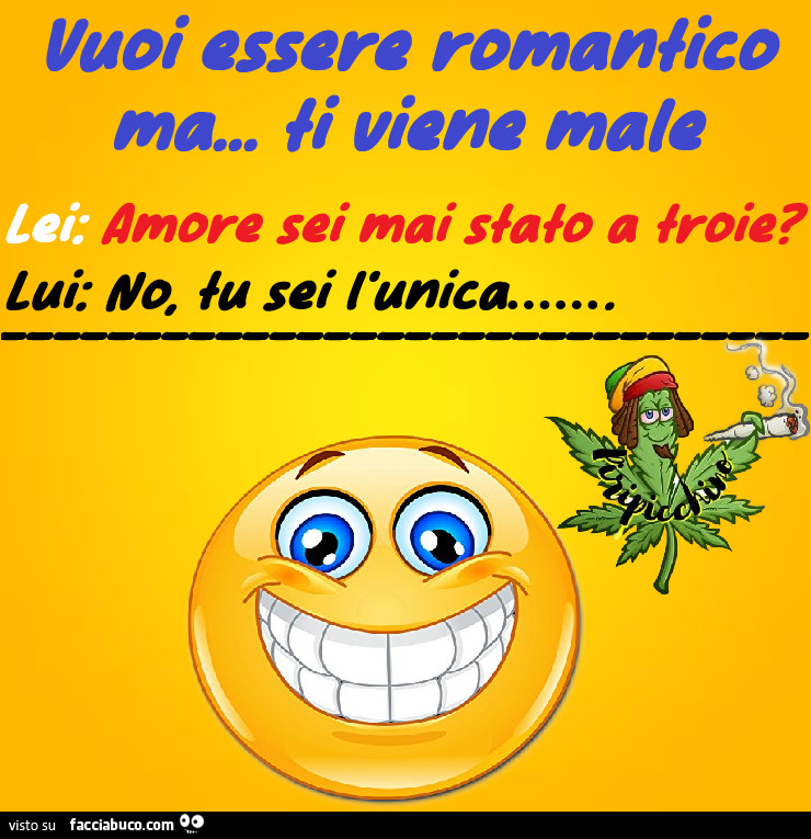 Vuoi essere romantico ma&hellip; ti viene male. Lei: amore sei mai stato a troie? Lui: no, tu sei l'unica