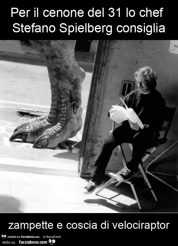 Per il cenone del 31 lo chef stefano spielberg consiglia zampette e coscia di velociraptor