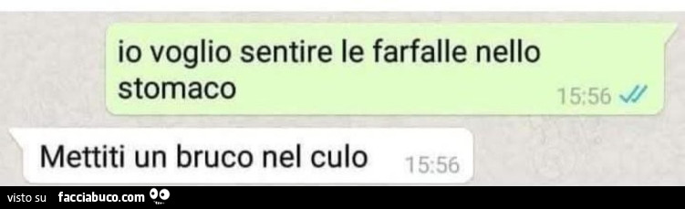 Io voglio sentire le farfalle nello stomaco. Mettiti un bruco in culo