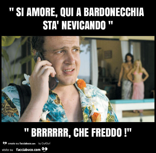 " si amore, qui a bardonecchia stà nevicando " " brrrrrr, che freddo! "