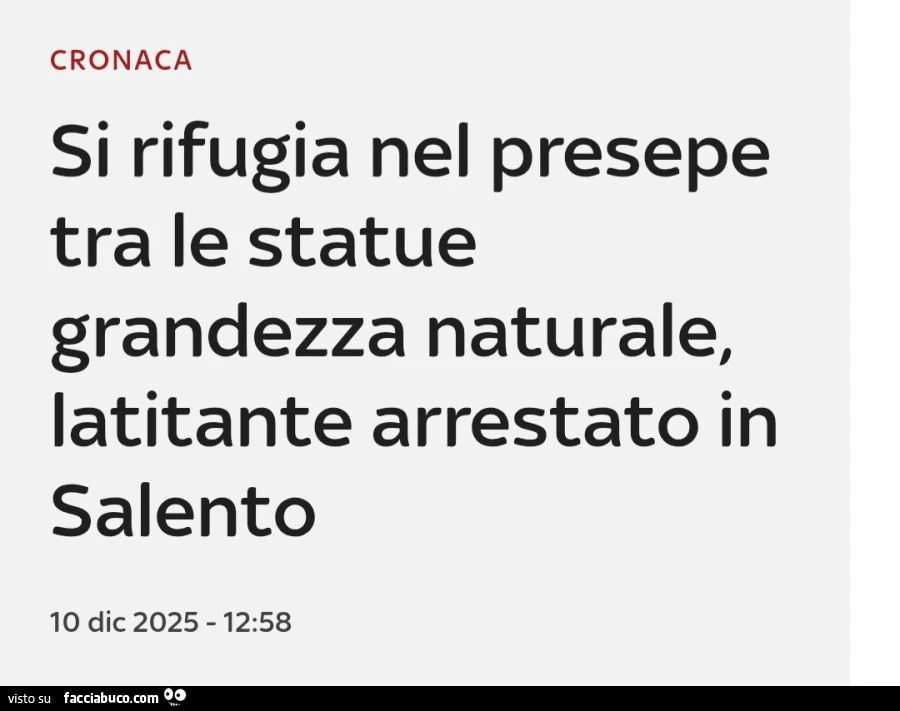 Si rifugia nel presepe tra le statue grandezza naturale, latitante arrestato in salento