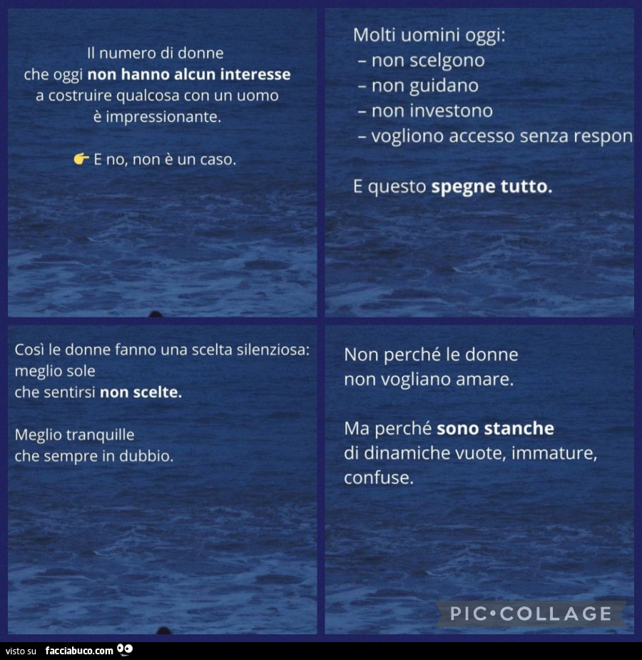 Il numero di donne che oggi non hanno alcun interesse a costruire qualcosa con un uomo è impressionante
