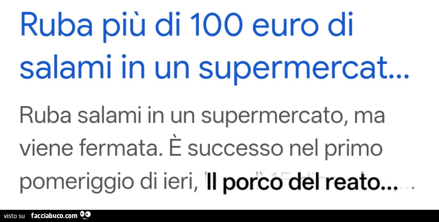 Ruba salami in un supermercato, ma viene fermata. E successo nel primo pomeriggio di ieri, il porco del reato