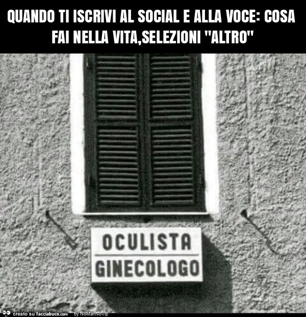 Quando ti iscrivi al social e alla voce: cosa fai nella vita, selezioni "altro"