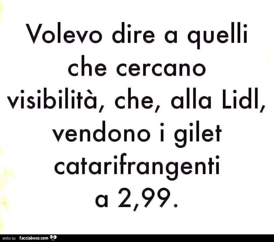 Volevo dire a quelli che cercano visibilità, che, alla lidl, vendono i gilet catarifrangenti a 2,99