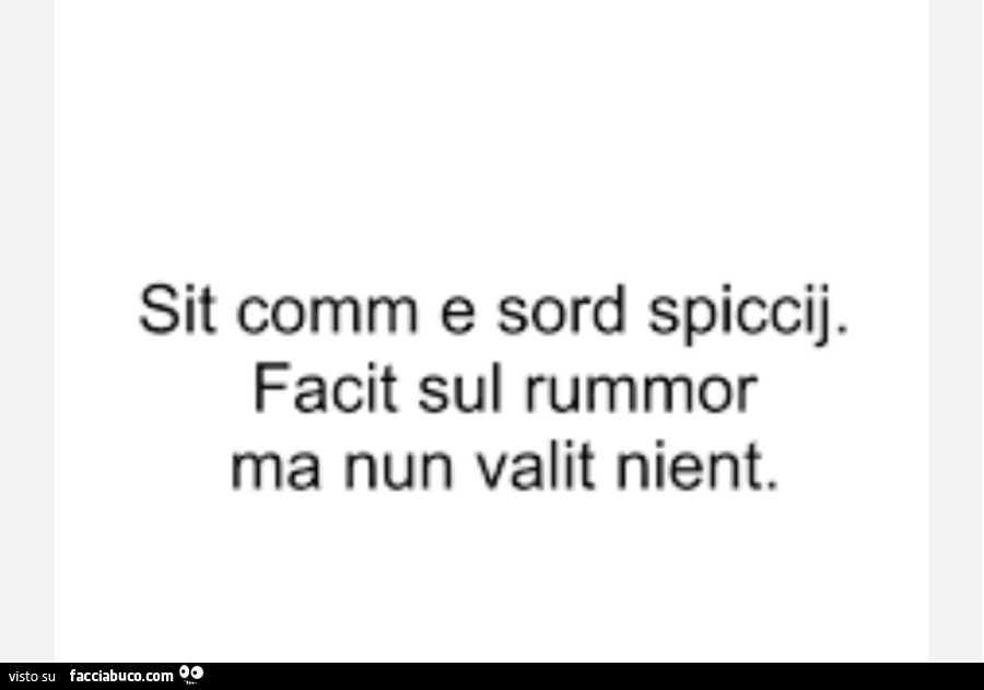 Sit comm e sord spiccij. Facit sul rummor ma nun valit nient