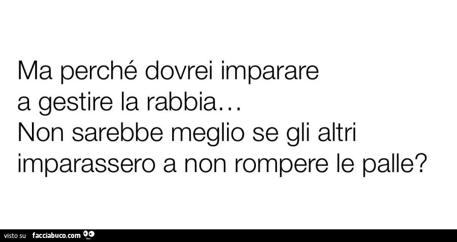 Ma perché dovrei imparare a gestire la rabbia… non sarebbe meglio se gli altri imparassero a non rompere le palle?