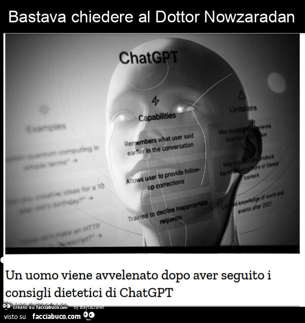 Uomo avvelenato dopo consigli dietetici di ChatGPT. Bastava chiedere al dottor Nowzaradan