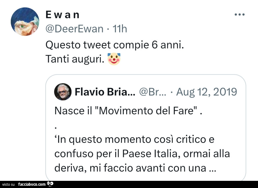 Questo tweet compie 6 anni. Tanti auguri. Nasce il movimento del fare