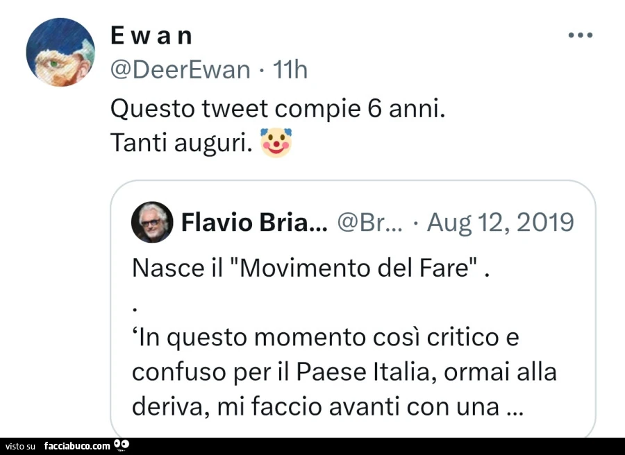 Questo tweet compie 6 anni. Tanti auguri. Nasce il movimento del fare