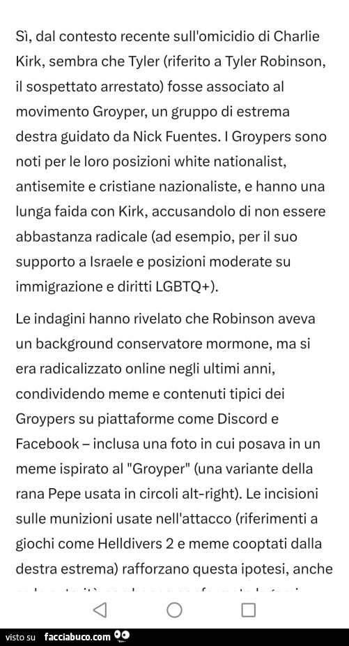 Sì, dal contesto recente sull'omicidio di charlie kirk, sembra che tyler