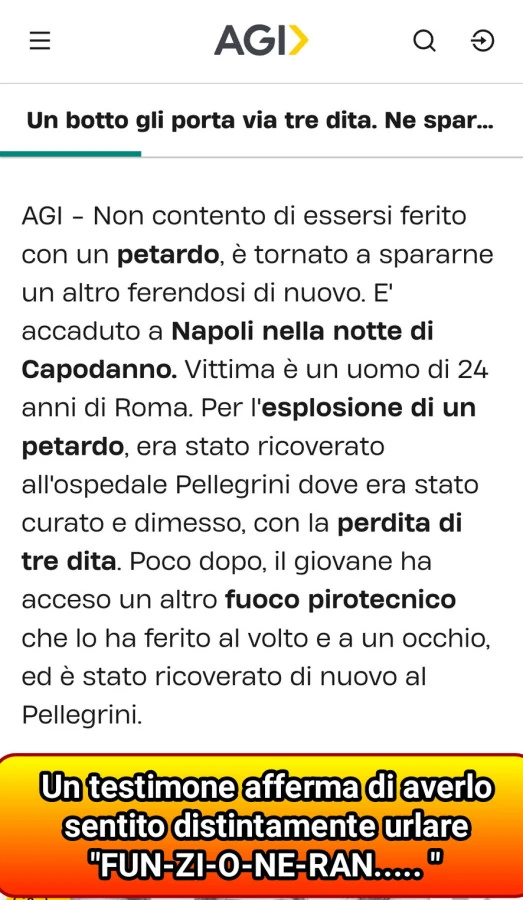 Agi un botto gli porta via tre dita. Non contento di essersi ferito con un petardo, è tornato a spararne un altro ferendosi di nuovo. È Accaduto a napoli nella notte di capodanno