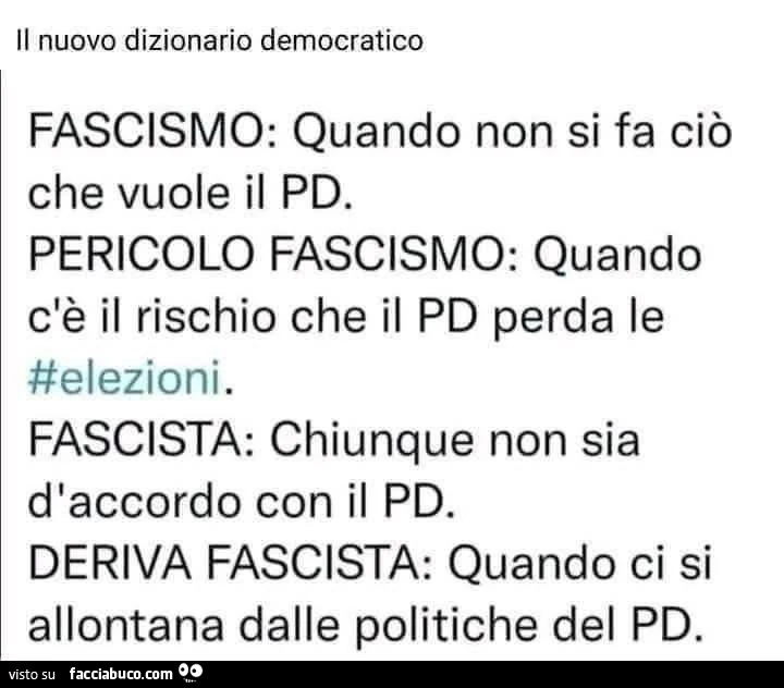 Il nuovo dizionario democratico. Fascismo: quando non si fa ciรฒ che vuole il pd
