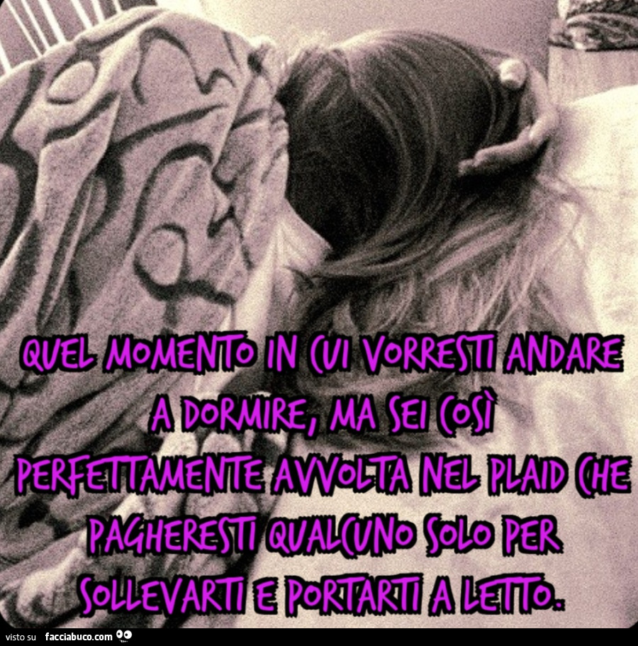 Quel momento in cui vorresti andare a dormire, ma sei così perfettamente avvolta nel plaid che pagheresti qualcuno solo per sollevarti e portarti a letto