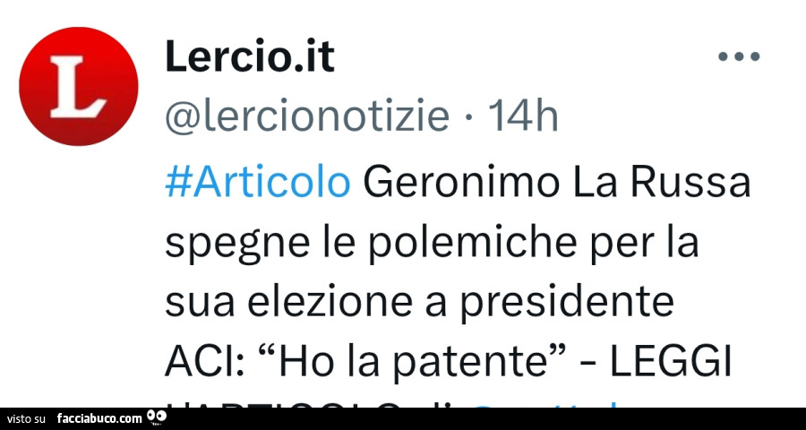 Geronimo la russa spegne le polemiche per la sua elezione a presidente aci: ho la patente