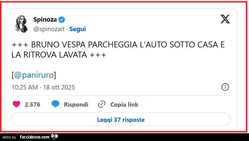 Bruno vespa parcheggia l'auto sotto casa e la ritrova lavata