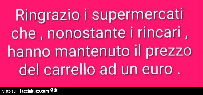 Ringrazio i supermercati che, nonostante i rincari, hanno mantenuto il prezzo del carrello ad un euro
