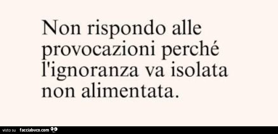 Non rispondo alle provocazioni perché l'ignoranza va isolata non alimentata