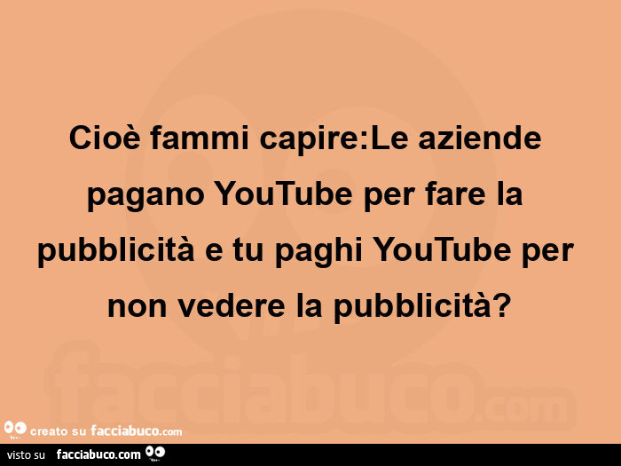 Cioè fammi capire: le aziende pagano youtube per fare la pubblicità e tu paghi youtube per non vedere la pubblicità?