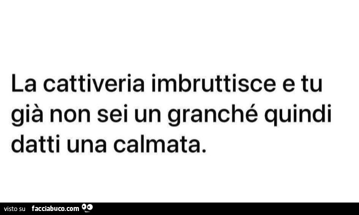 La cattiveria imbruttisce e tu già non sei un granché quindi datti una calmata