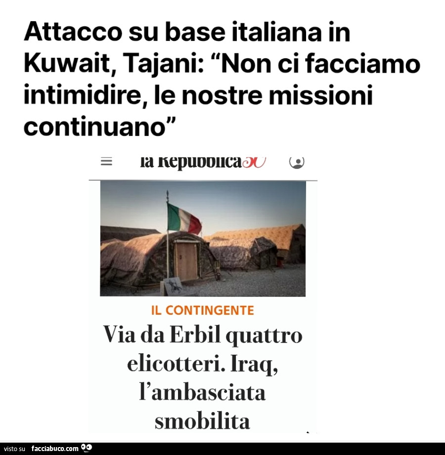 Attacco su base italiana in kuwait, tajani: non ci facciamo intimidire, le nostre missioni continuano