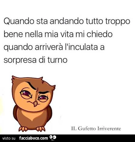 Quando sta andando tutto troppo bene nella mia vita mi chiedo quando arriverà l'inculata a sorpresa di turno