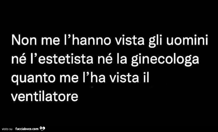 Non me l'hanno vista gli uomini né l'estetista né la ginecologa quanto me l'ha vista il ventilatore