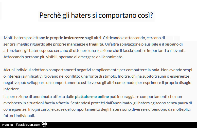 Perchè gli haters si comportano così?