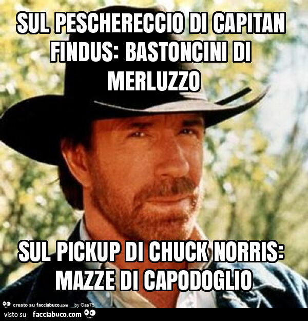 Sul peschereccio di capitan findus: bastoncini di merluzzo sul pickup di chuck norris: mazze di capodoglio