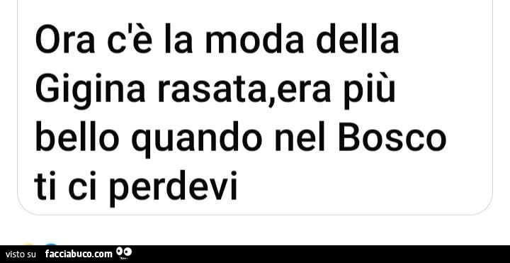 Ora c'è la moda della gigina rasata, era più bello quando nel bosco ti ci perdevi