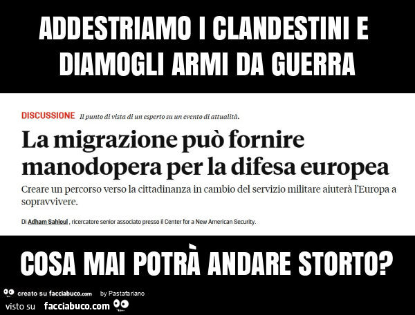 Addestriamo i clandestini e diamogli armi da guerra cosa mai potrà andare storto?