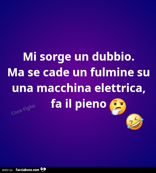 Mi sorge un dubbio. Ma se cade un fulmine su una macchina elettrica, fa il pieno?