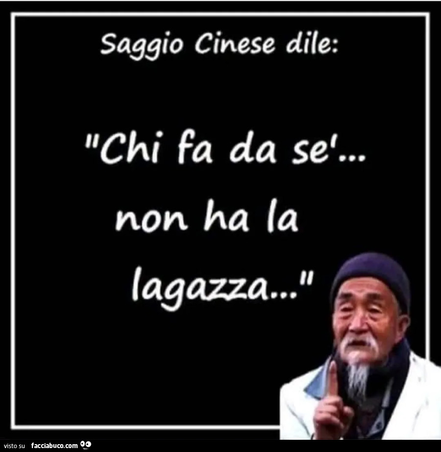Saggio cinese dile: chi fa da se&hellip; non ha la lagazza