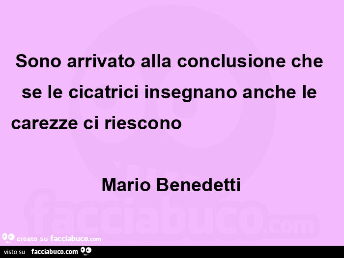 Sono arrivato alla conclusione che se le cicatrici insegnano anche le carezze ci riescono                                                                                       Mario Benedetti