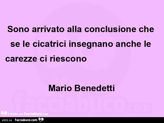 Sono arrivato alla conclusione che se le cicatrici insegnano anche le carezze ci riescono                                                                                       Mario Benedetti